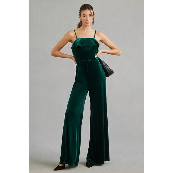 Anthropologie Pants - NWT!! Anthropologie COREY LYNN CALTER Green Velvet Wide Leg Jumpsuit X-Small